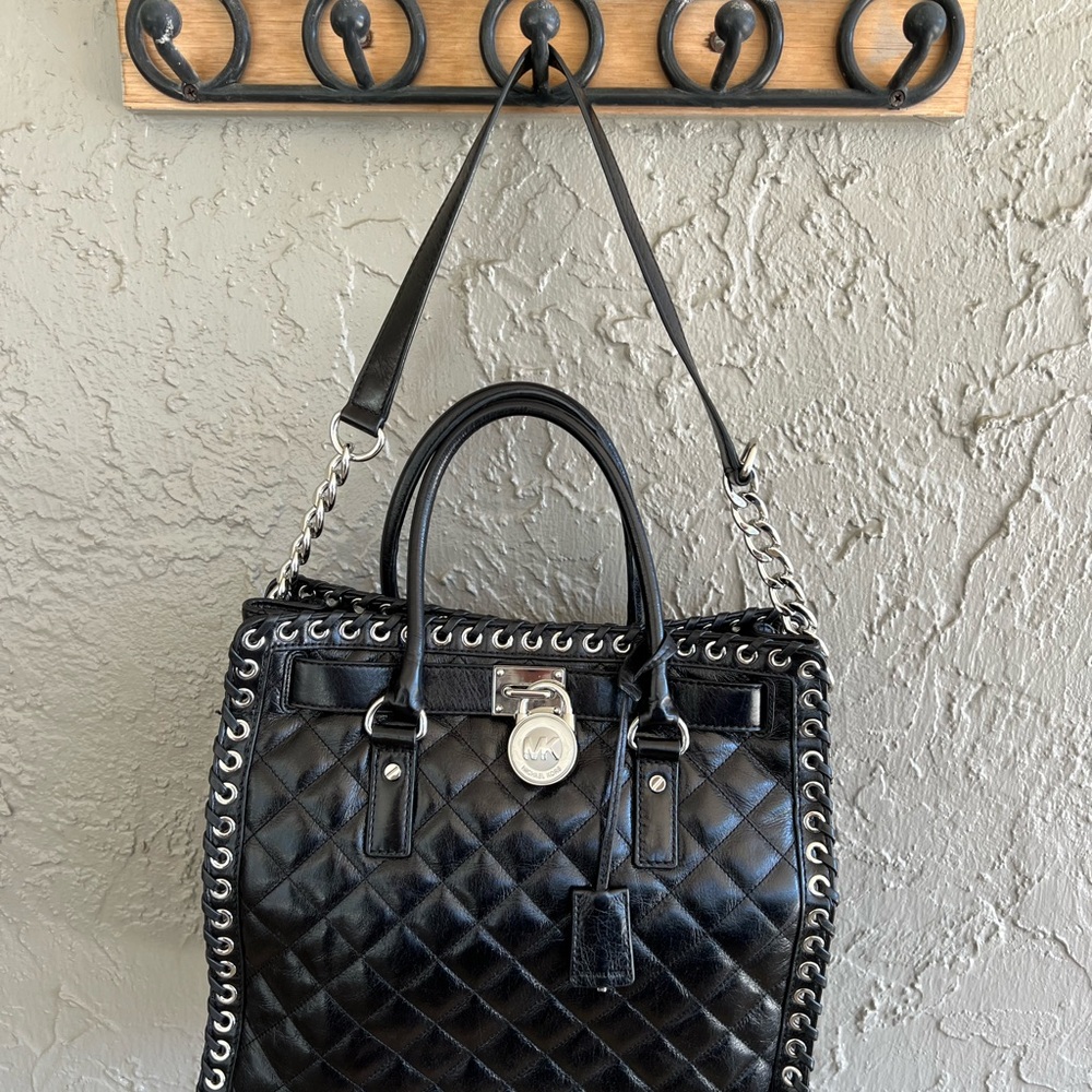 Michael Kors Black Quilted Shoulder Bag with Silver Accents - Picture 4 of 9